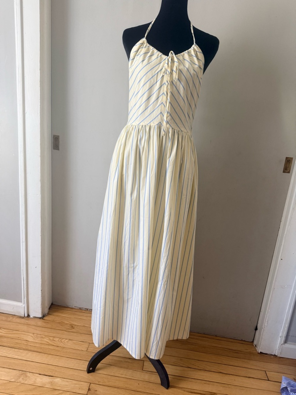 Avec Les Filles Cream Halter Midi Dress with Pastel Stripes - Picture 2 of 6